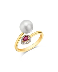Bloomingdale's Fine Collection Freshwater Pearl, Ruby, & Diamond Bypass Ring