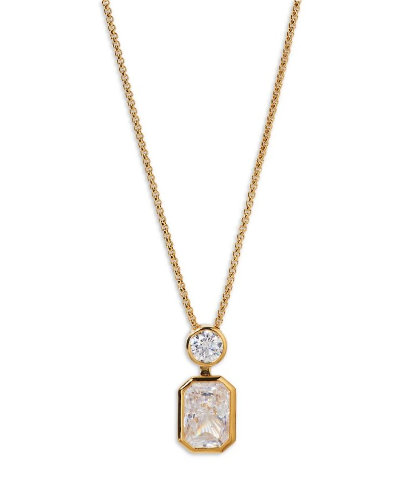 Cubic Zirconia Double Stone Pendant Necklace, 16"-18"
