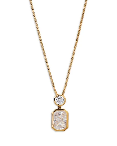 Cubic Zirconia Double Stone Pendant Necklace, 16"-18"
