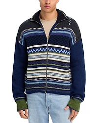 Marni Jacquard Regular Fit Zip Wool Cardigan