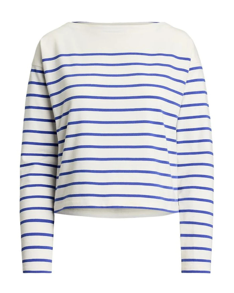 Striped Cotton Jersey Boatneck Top