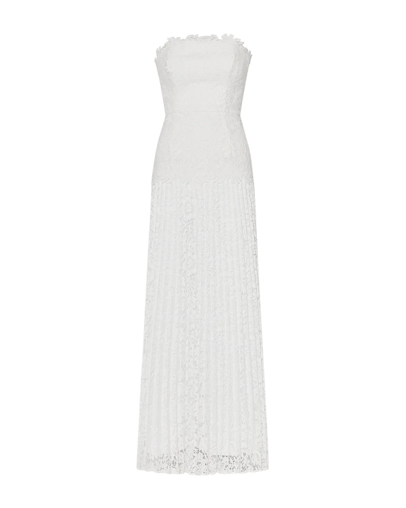 Milly Norelle Strapless Mixed Laces Pleated Dress