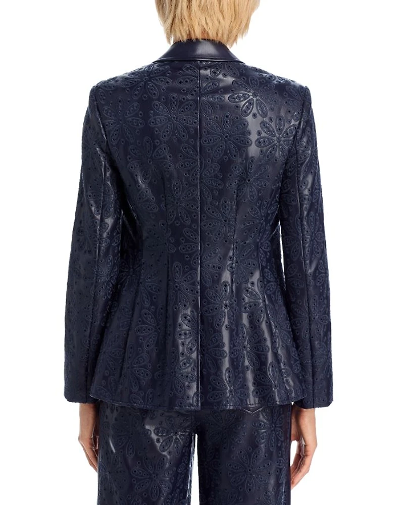 Embroidered Faux Leather Blazer
