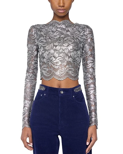 Long Sleeve Metallic Lace Top