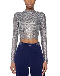 Long Sleeve Metallic Lace Top