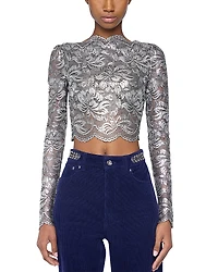 Rabanne Long Sleeve Metallic Lace Top
