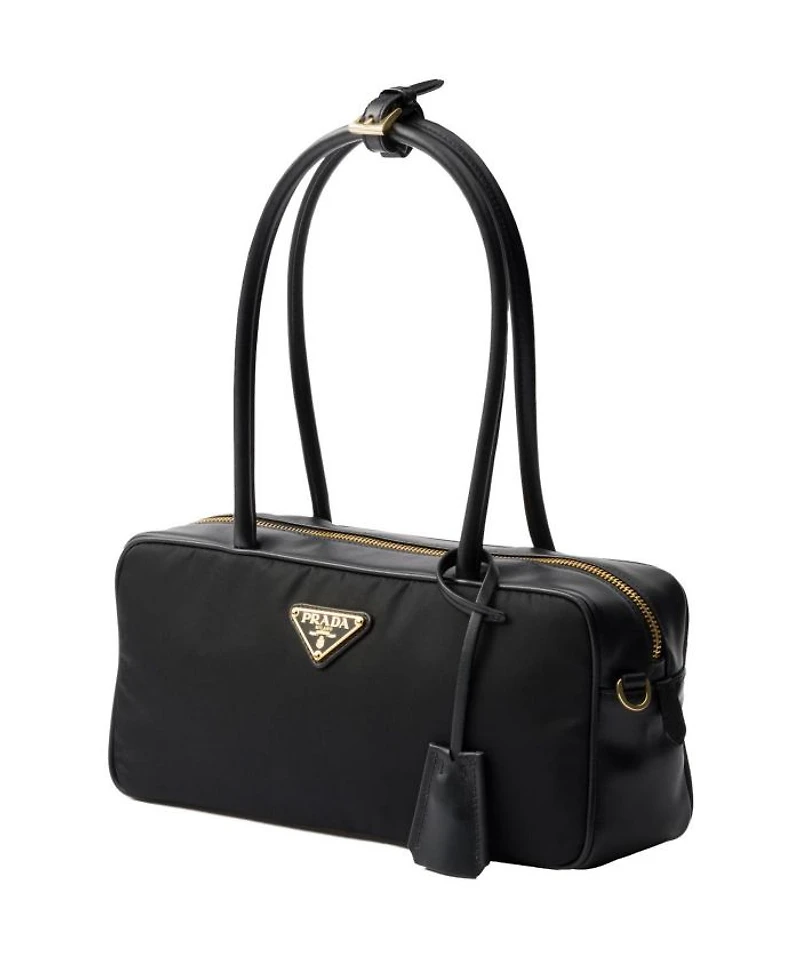 Re-Nylon and Leather Top-Handle Bag with Padlock