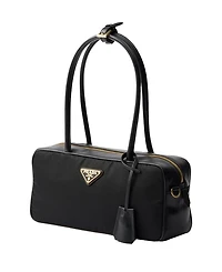 Re-Nylon and Leather Top-Handle Bag with Padlock