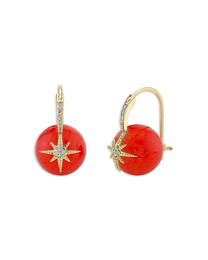 Sydney Evan 14K Yellow Gold Diamond Starburst & Red Coral Drop Earrings