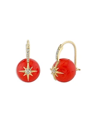 Sydney Evan 14K Yellow Gold Diamond Starburst & Red Coral Drop Earrings