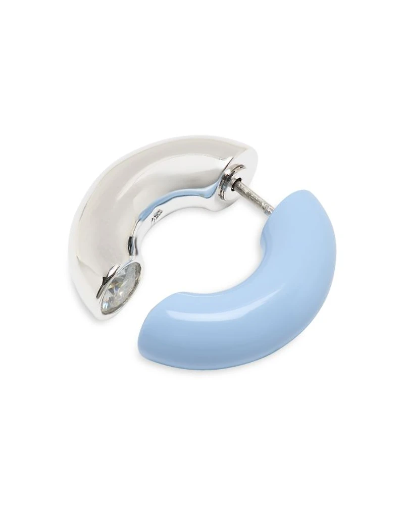 Interlock Cubic Zirconia Half Blue Huggie Hoop Earrings