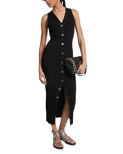 Michael Kors V Neck Snap Front Sleeveless Dress