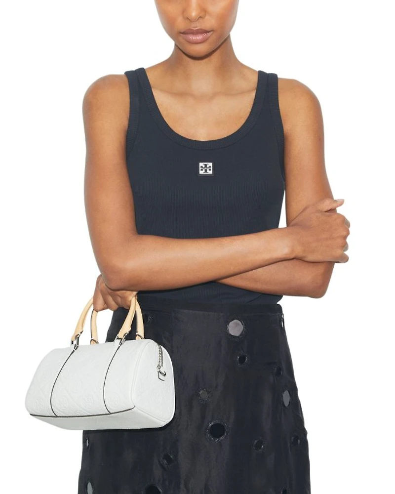 T Monogram Embossed Leather Satchel