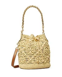 T Monogram Raffia Bucket Bag