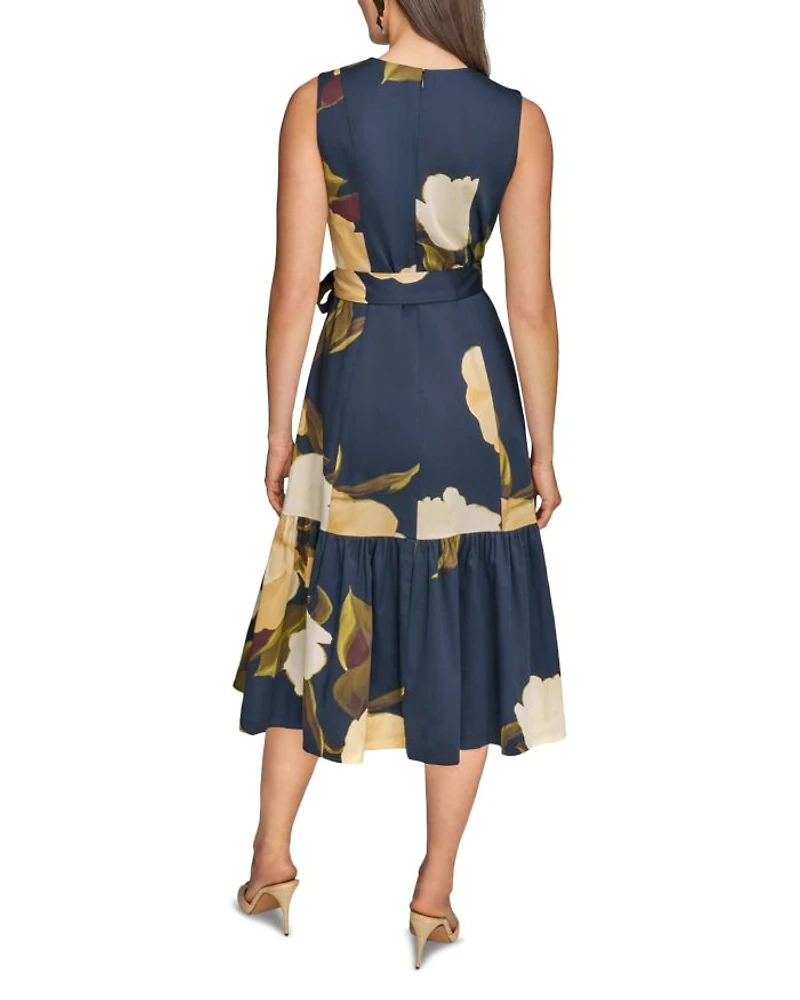 Floral Sateen Tie Waist Dress