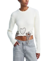 Crystal Crocheted Flower Cropped Sweater