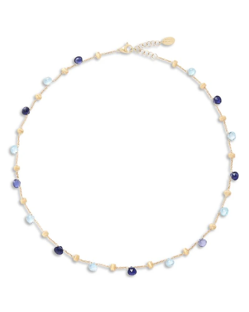18K Yellow Gold Paradise Blue Topaz, Iolite Bead Collar Necklace, 16-17.5"