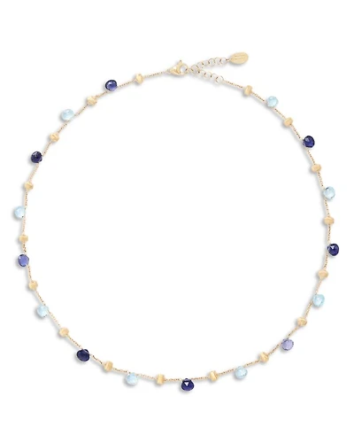18K Yellow Gold Paradise Blue Topaz, Iolite Bead Collar Necklace, 16-17.5"