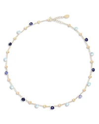18K Yellow Gold Paradise Blue Topaz, Iolite Bead Collar Necklace, 16-17.5"