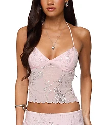 Edikted Nelley Backless Beaded Sequin Chiffon Top