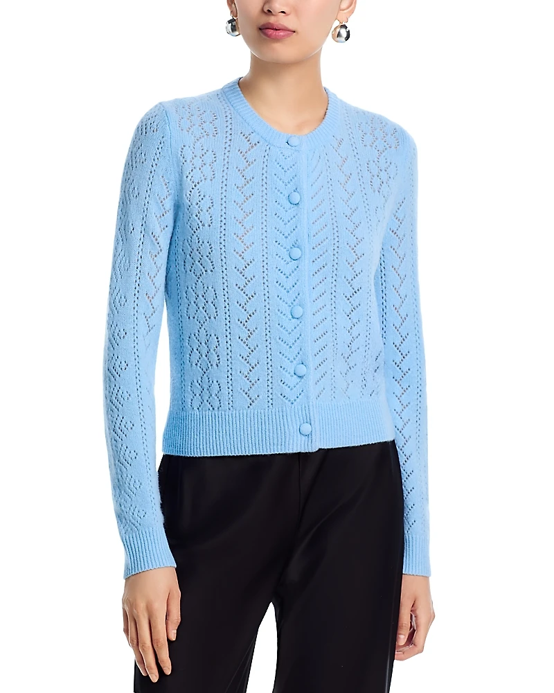 Aqua 100% Cashmere Crewneck Cardigan Sweater