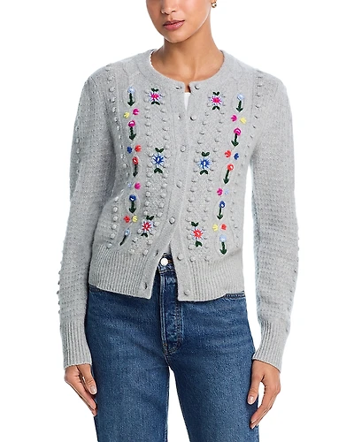 Aqua 100% Cashmere Popcorn Embriodered Knit Cardigan - Exclusive