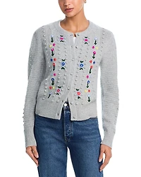 Aqua 100% Cashmere Popcorn Embriodered Knit Cardigan - Exclusive