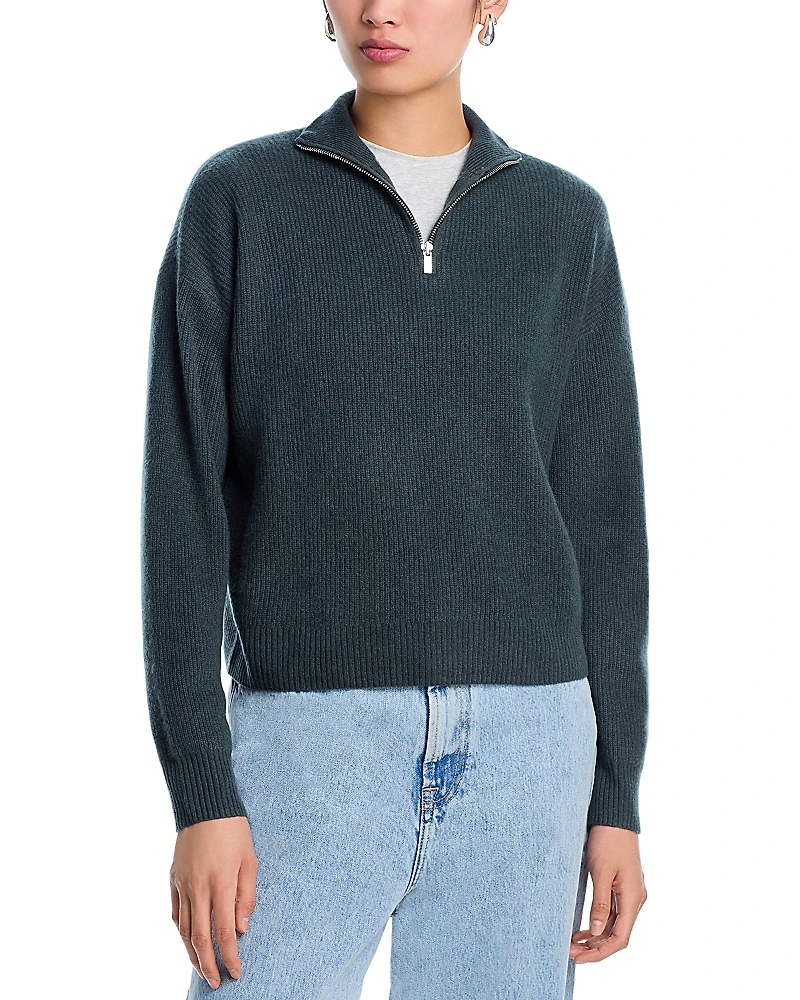 Aqua 100% Cashmere Quarter Zip Sweater - Exclusive