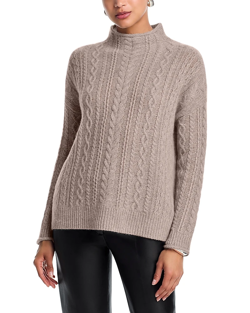 C by Bloomingdale's Cashmere Mock Neck Cable Knit Sweater - Exclusive