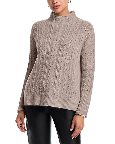C by Bloomingdale's Cashmere Mock Neck Cable Knit Sweater - Exclusive