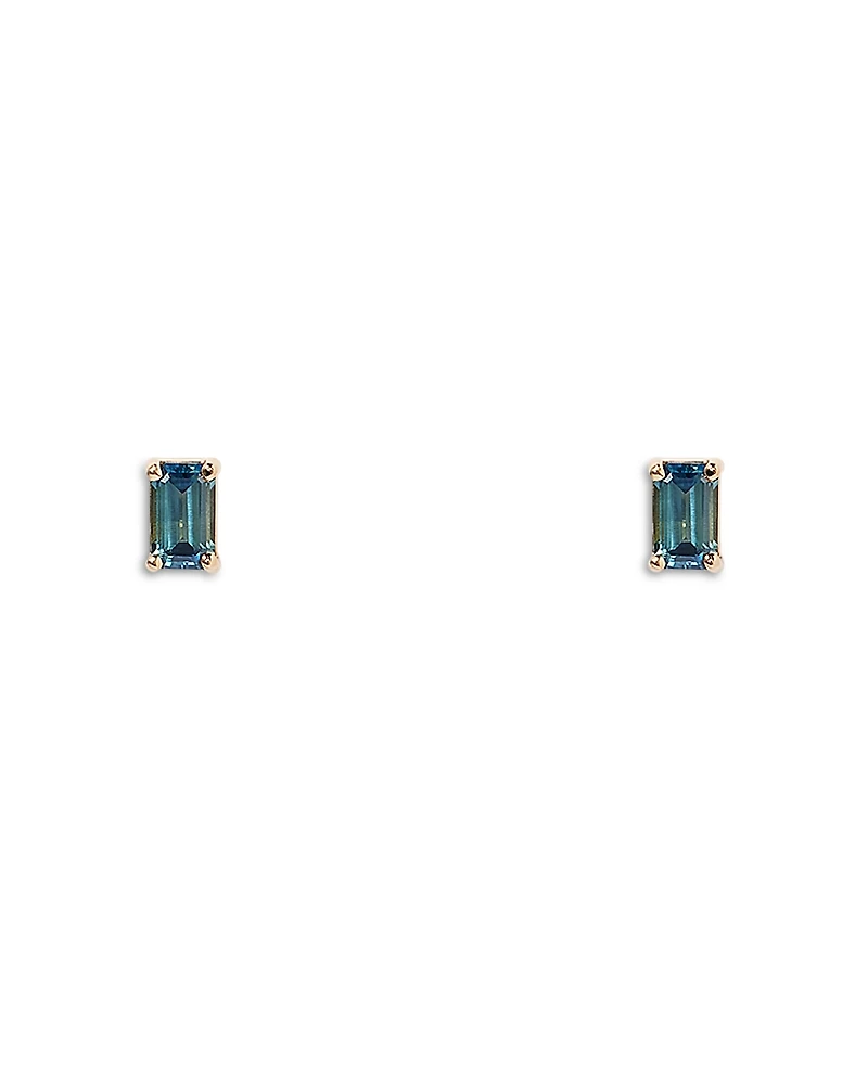 Wwake 14K Yellow Gold Teal Sapphire Stud Earrings