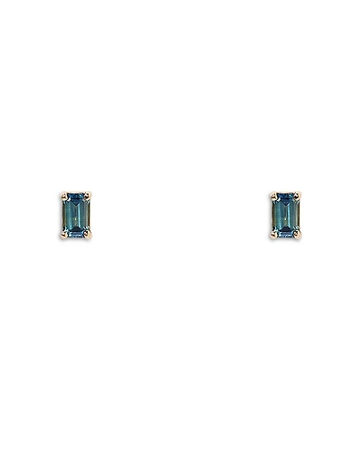 Wwake 14K Yellow Gold Teal Sapphire Stud Earrings