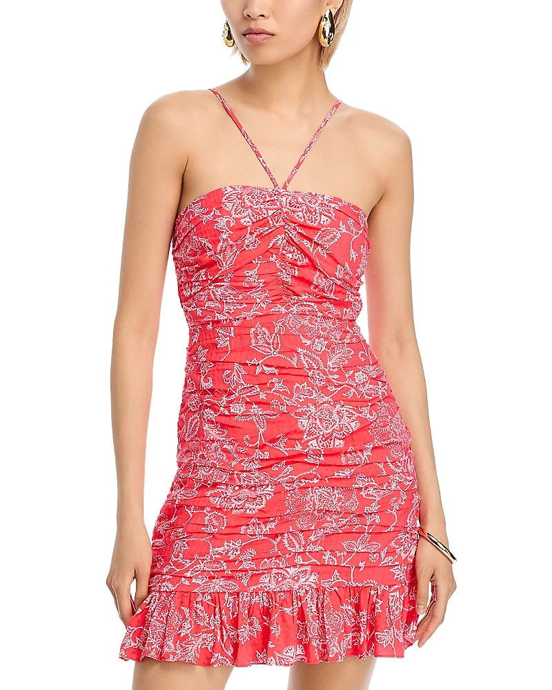 Aqua Ruched Halter Dress - Exclusive