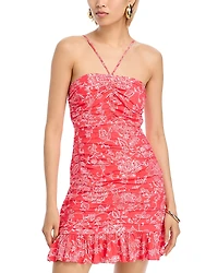 Aqua Ruched Halter Dress - Exclusive