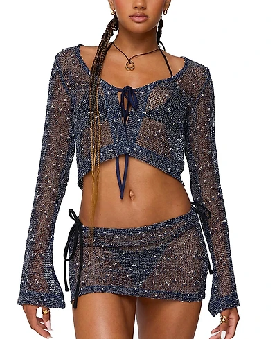 Edikted Idra Crochet Net Tie Front Top