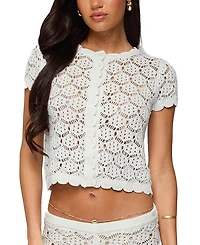 Edikted Elisa Open Knit Button Up Top