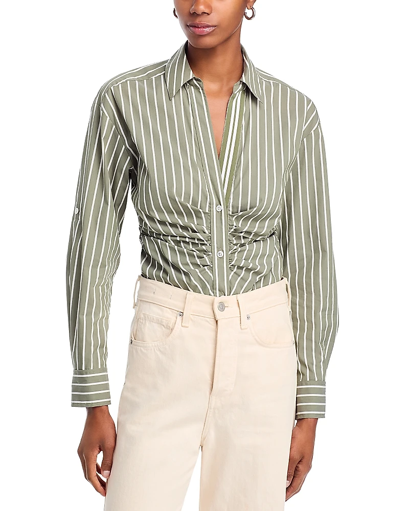 Veronica Beard Devra Stripe Center Ruched Shirt