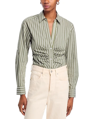 Veronica Beard Devra Stripe Center Ruched Shirt