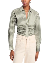 Veronica Beard Devra Stripe Center Ruched Shirt