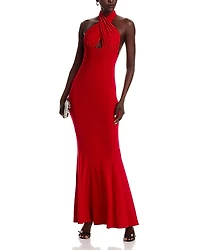 Norma Kamali Cross Halter Fishtail Gown