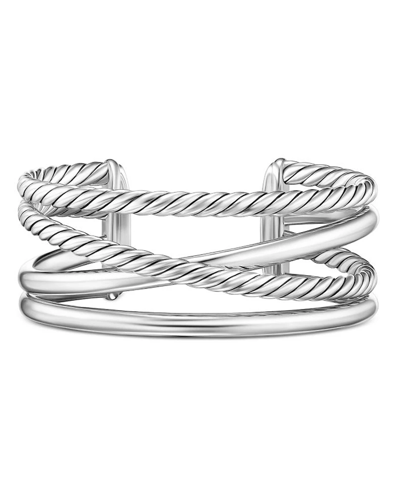 Bold Crossover Multi Row Cuff Bracelet Sterling Silver, 24.4mm