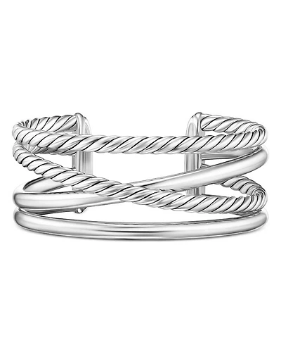 Bold Crossover Multi Row Cuff Bracelet Sterling Silver, 24.4mm