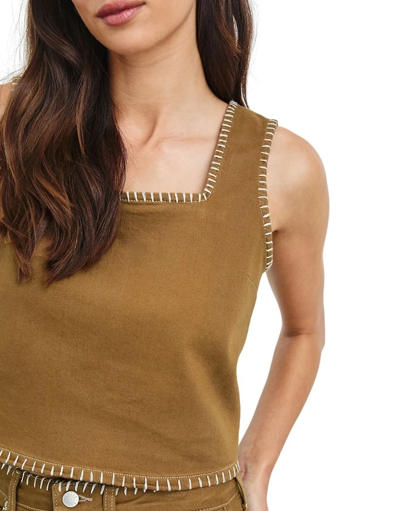 Carbon Square Neck Contrast Stitch Top