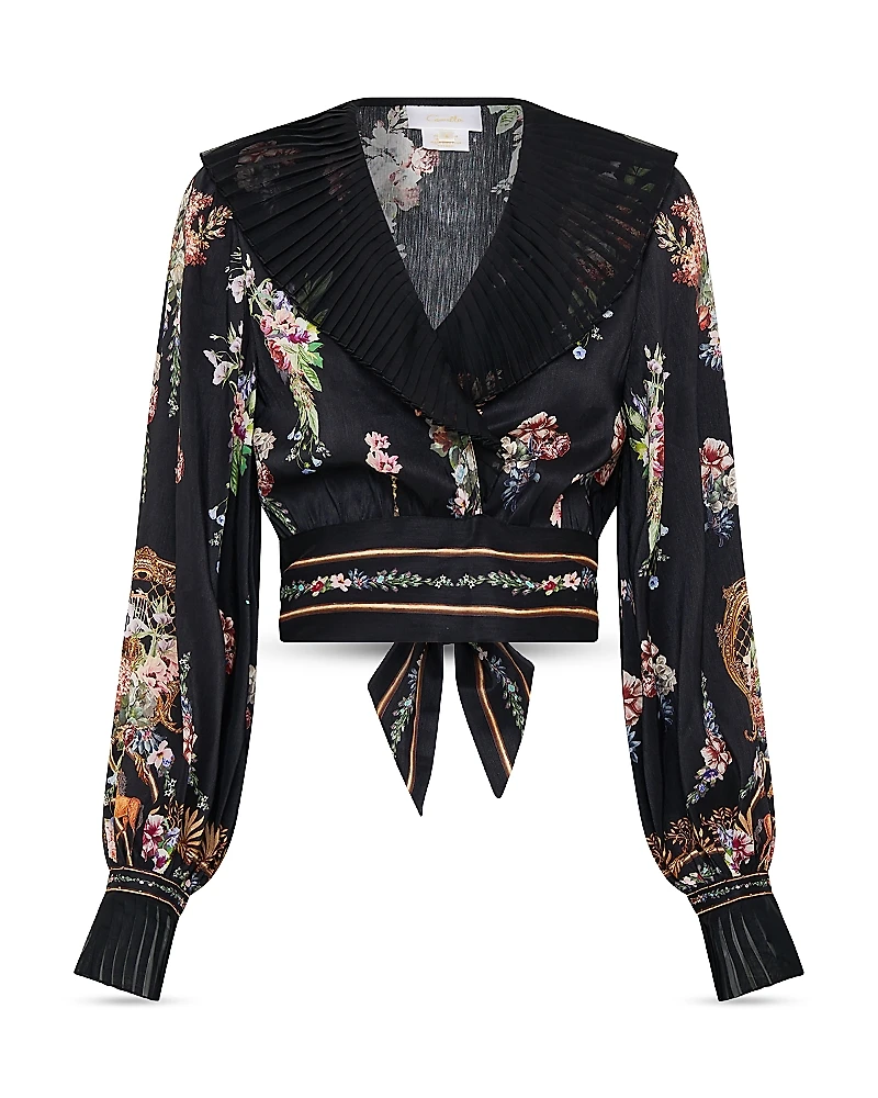 Camilla Linen Silk Floral Wrap Top