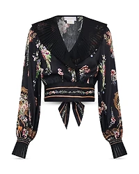 Camilla Linen Silk Floral Wrap Top
