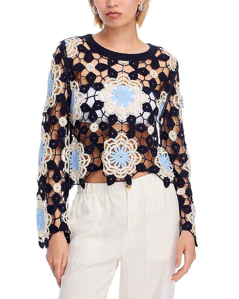 Aqua Circle Crochet Long Sleeve Top - Exclusive