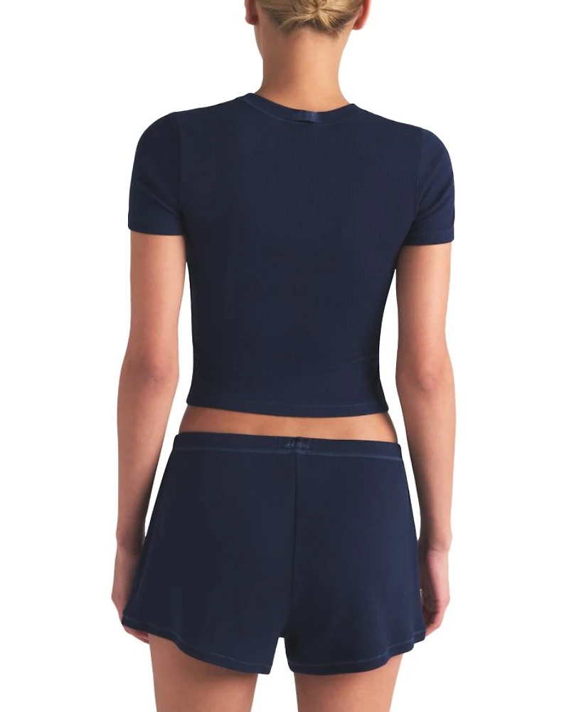 Cotton Stretch Rib Loose Shorts