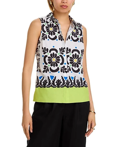 Sleeveless Button Down Cotton Blouse