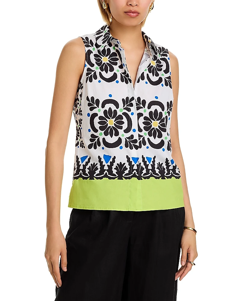T Tahari Sleeveless Button Down Cotton Blouse