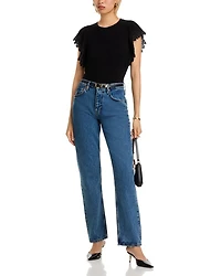 Lace	Sleeve Crewneck Tee